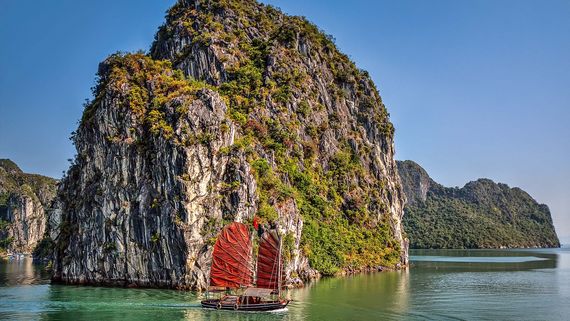 Traditional ships sailing in Halong Bay, Vietnam